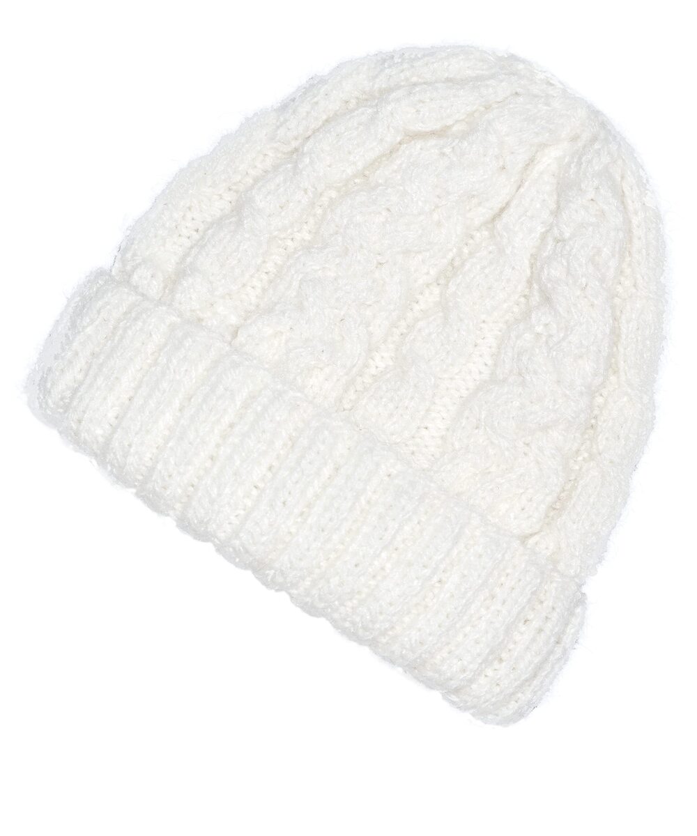 5354 Winter Ribbed Beanie Crossed Cap Chunky Cable Knit Soft Warm Hat White